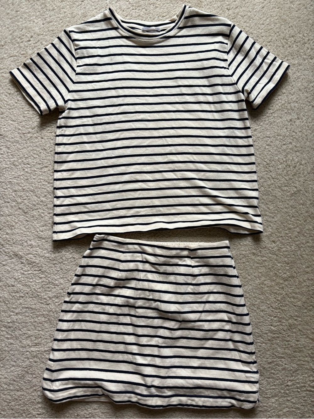 Minnow Striped Short Sleeve Top and skirt - Navy on Cream
